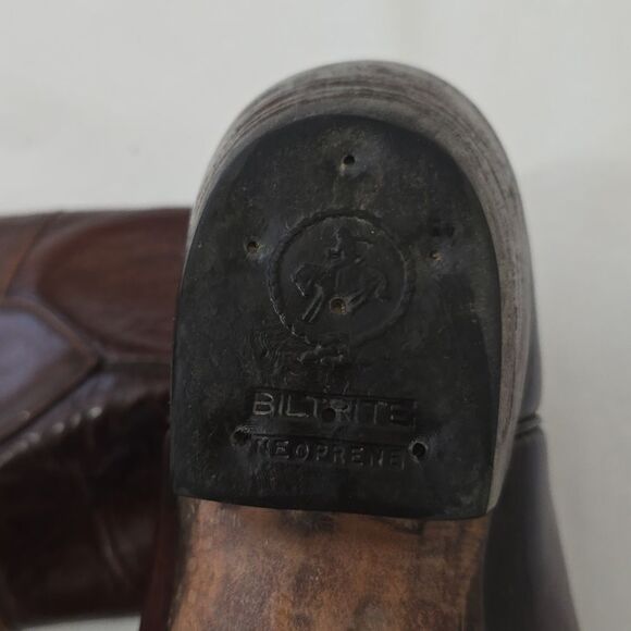 VTG Lucchese Biltrite men\'s Brown Leather‎ Square Toe Cowboy Boots 9.5D Western main image 6
